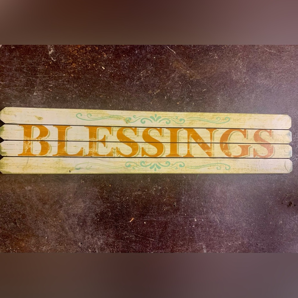 Rustic Wooden 'Blessings' Sign